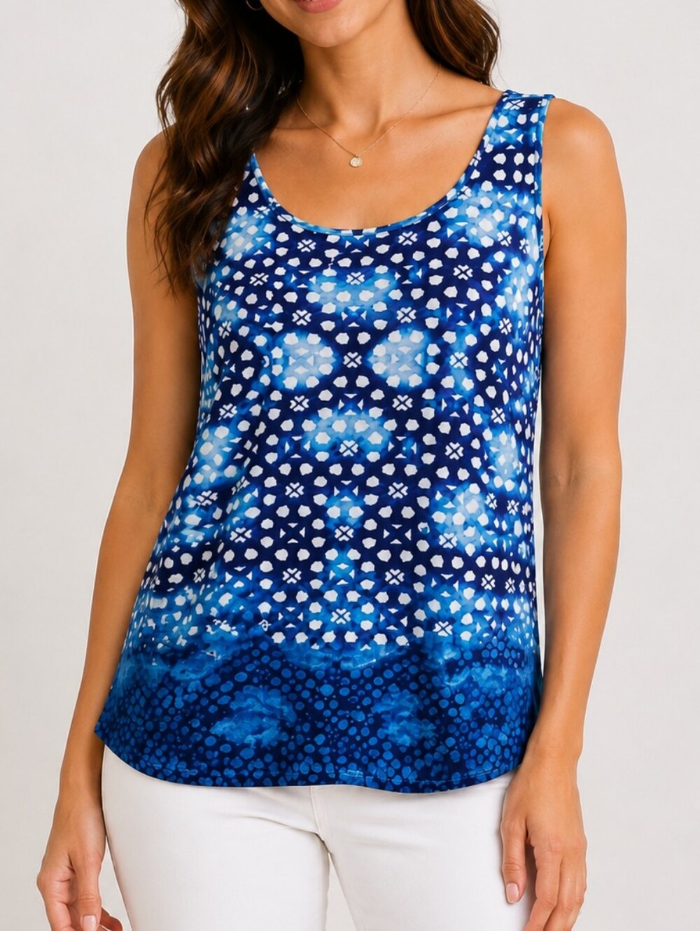 AXCESS | Women's Blue Medallion Pattern Striped Back Tank Top Size L
